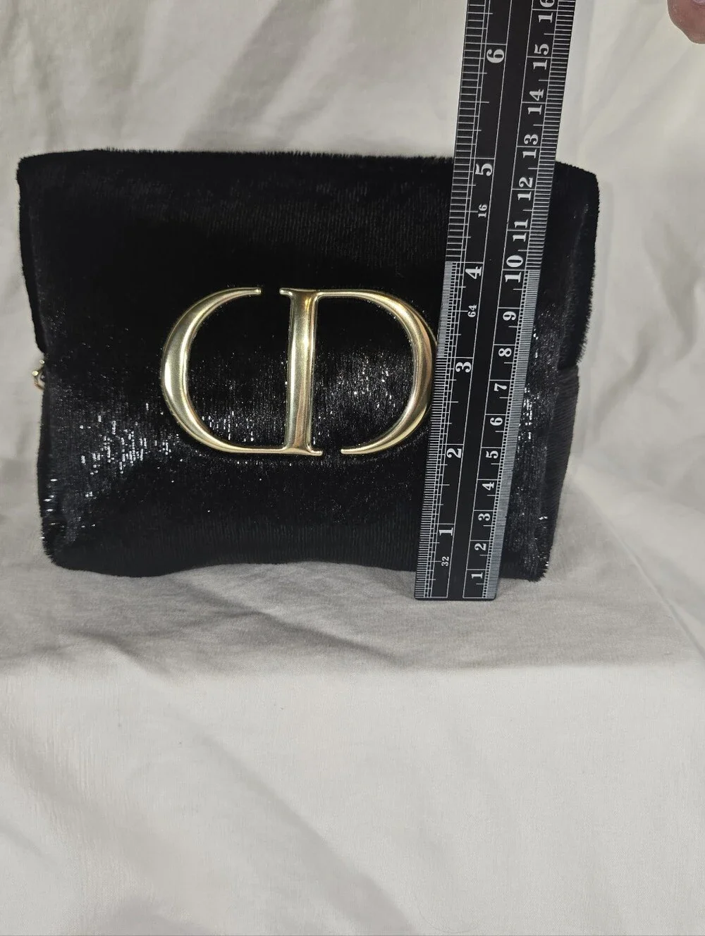 Dior Black Textured Cosmetic Pouch with Gold CD Emblem & Notebook NWT